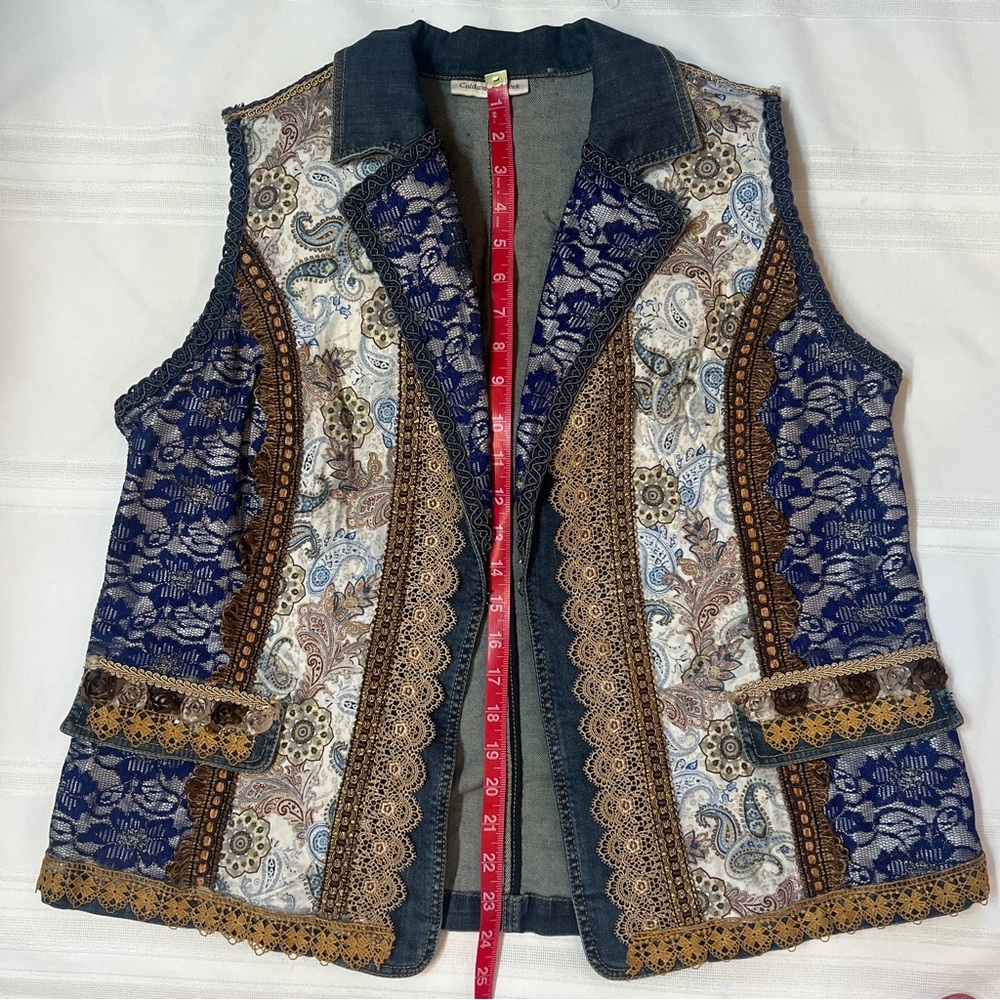 Upcycled Denim Jean Vest OOAK Coldwater Creek Denim BOHO Chic EUC Sz‎ L/XL - Picture 9 of 11